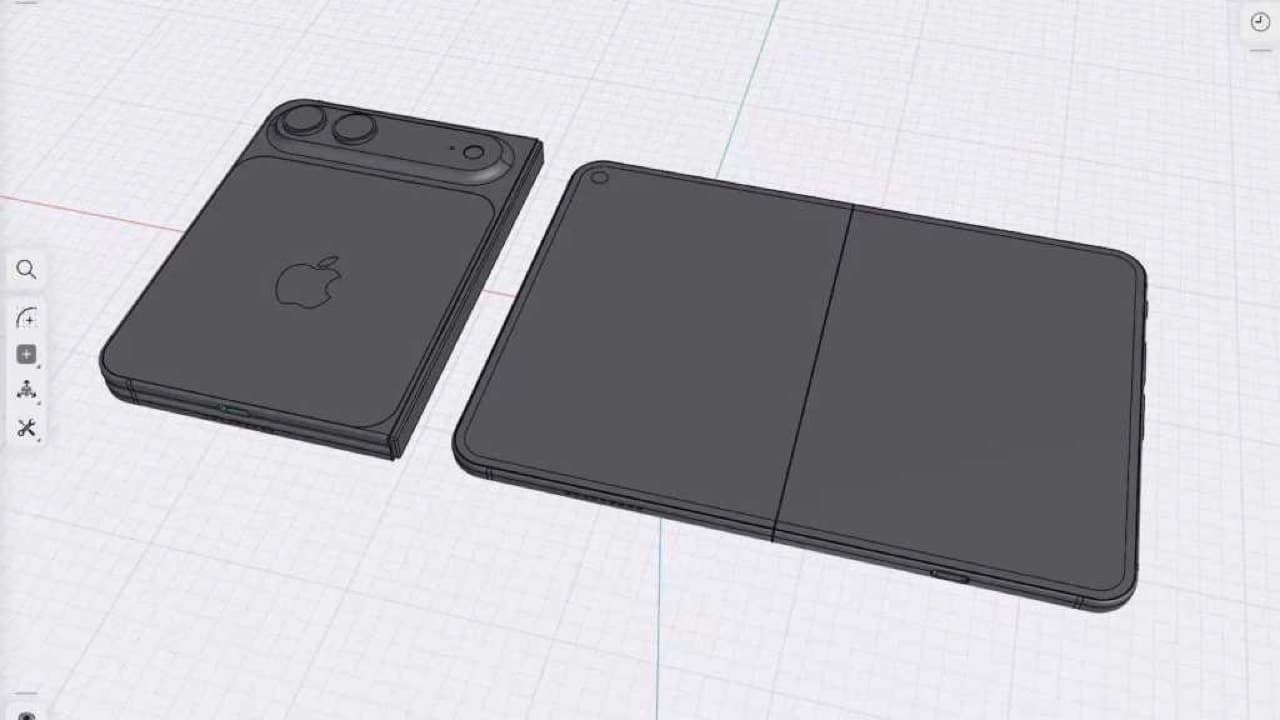 Leaked CAD model of the foldable iPhone showing closed and open positions